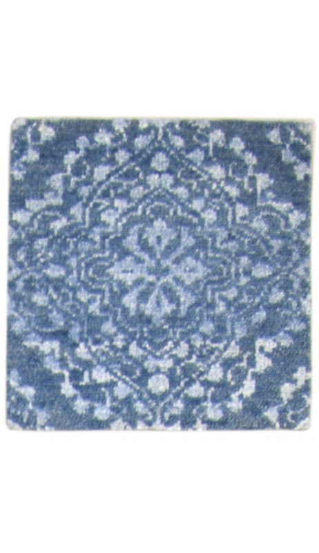 Modern Hand Knotted Wool / Silk (Silkette) Blue 2' x 2' Rug