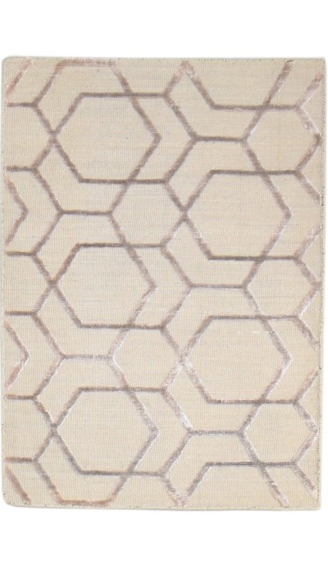 Modern Jacquard Loom Wool Silk Blend Beige 2' x 3' Rug