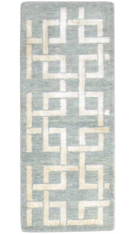 Modern Jacquard Loom Wool Silk Blend Blue 2' x 4' Rug