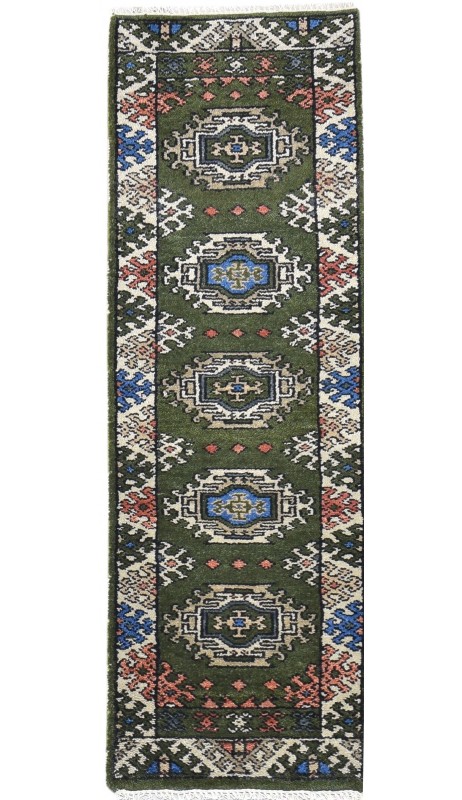 Traditional-Persian/Oriental Hand Knotted Wool Green 2' x 7' Rug