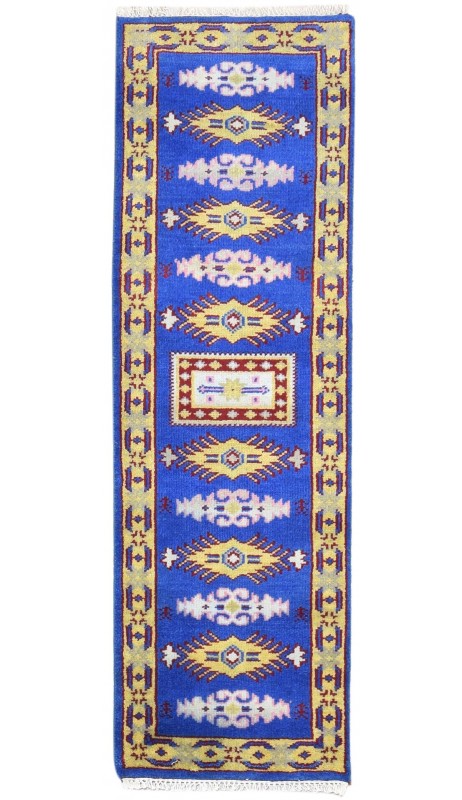 Traditional-Persian/Oriental Hand Knotted Wool Blue 2' x 6' Rug