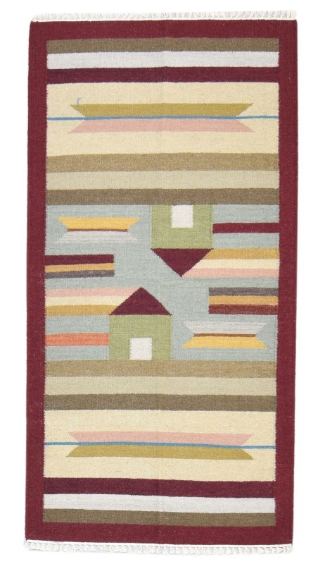 Traditional-Persian/Oriental Dhurrie Wool Sand 3' x 6' Rug