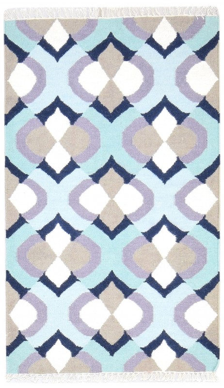 Modern Dhurrie Wool Blue 3' x 5' Rug