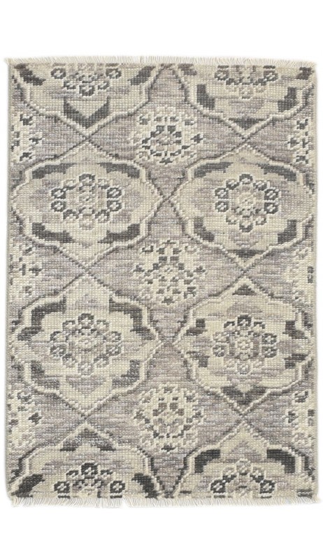 Modern Hand Knotted Wool Silver 2' x 3' Rug