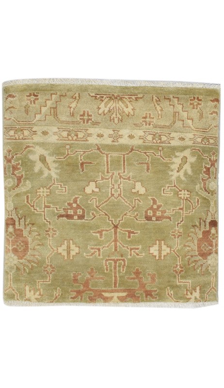 Traditional-Persian/Oriental Hand Knotted Wool Silk Blend Green 3' x 3' Rug