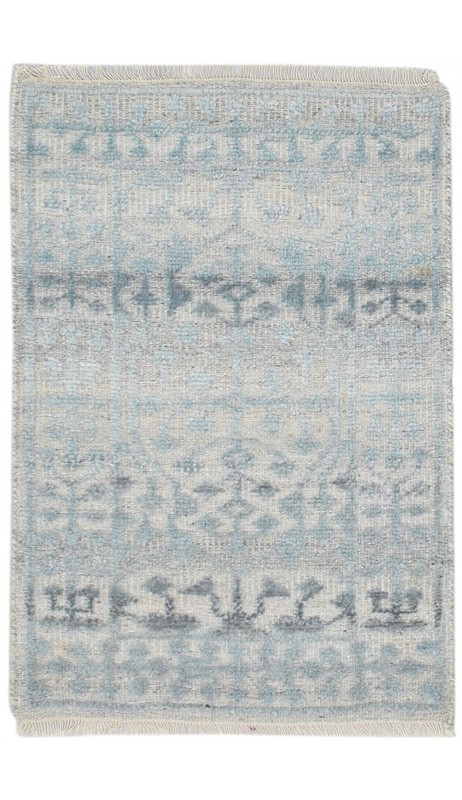 Modern Hand Knotted Wool Silk Blend Blue 2' x 3' Rug