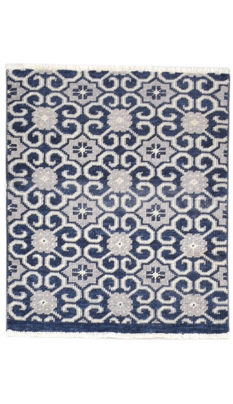 Modern Hand Knotted Wool Blue 2'6 x 3' Rug