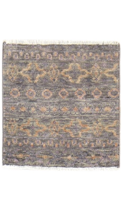 Modern Hand Knotted Wool Silk Blend Brown 2' x 2' Rug