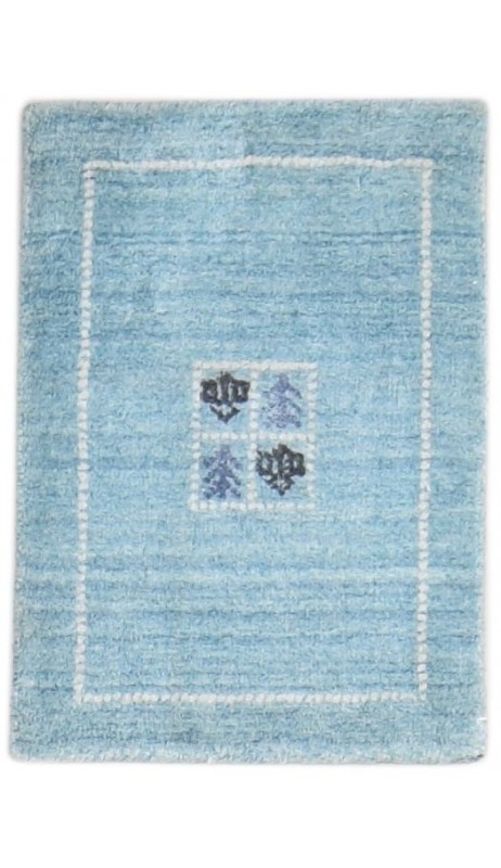 Modern Handloom Wool Silk Blend Blue 1' x 2' Rug