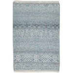 Modern Hand Knotted Wool Silk Blend Blue 2' x 3' Rug