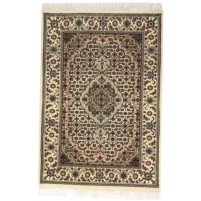 Traditional-Persian/Oriental Hand Knotted Wool / Silk (Silkette) Cream 2' x 3' Rug