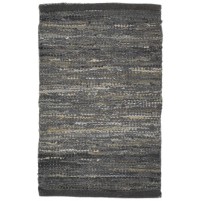 Modern Hand Woven Leather Cowhide Charcoal 2' x 3' Rug