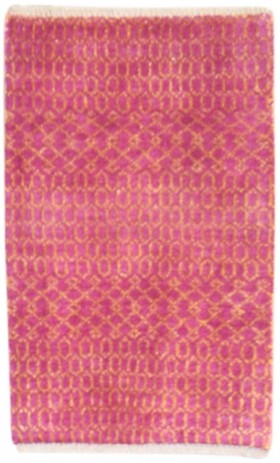 Modern Hand Knotted Wool / Silk (Silkette) Pink 2' x 3' Rug