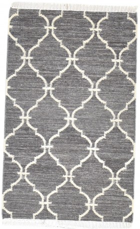 Modern Dhurrie Wool Dark Grey 3' x 5' Rug